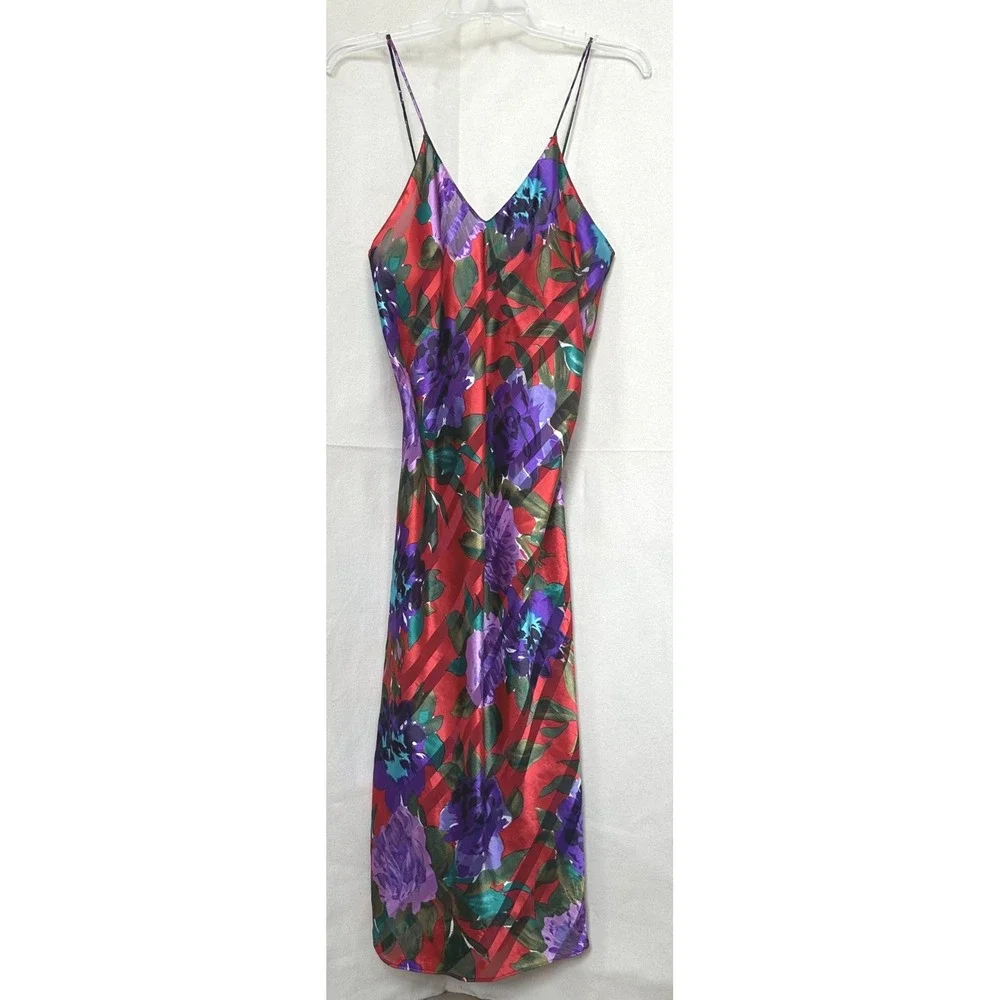 Lucie Ann II Whimsy Coquette Floral Sheer Shadow Stripe Chemise Nightie S Vtg